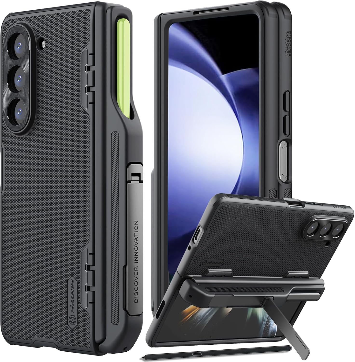 Samsung Galaxy Z Fold 5 Case with New S Pen Holder and Kickstand (Black)