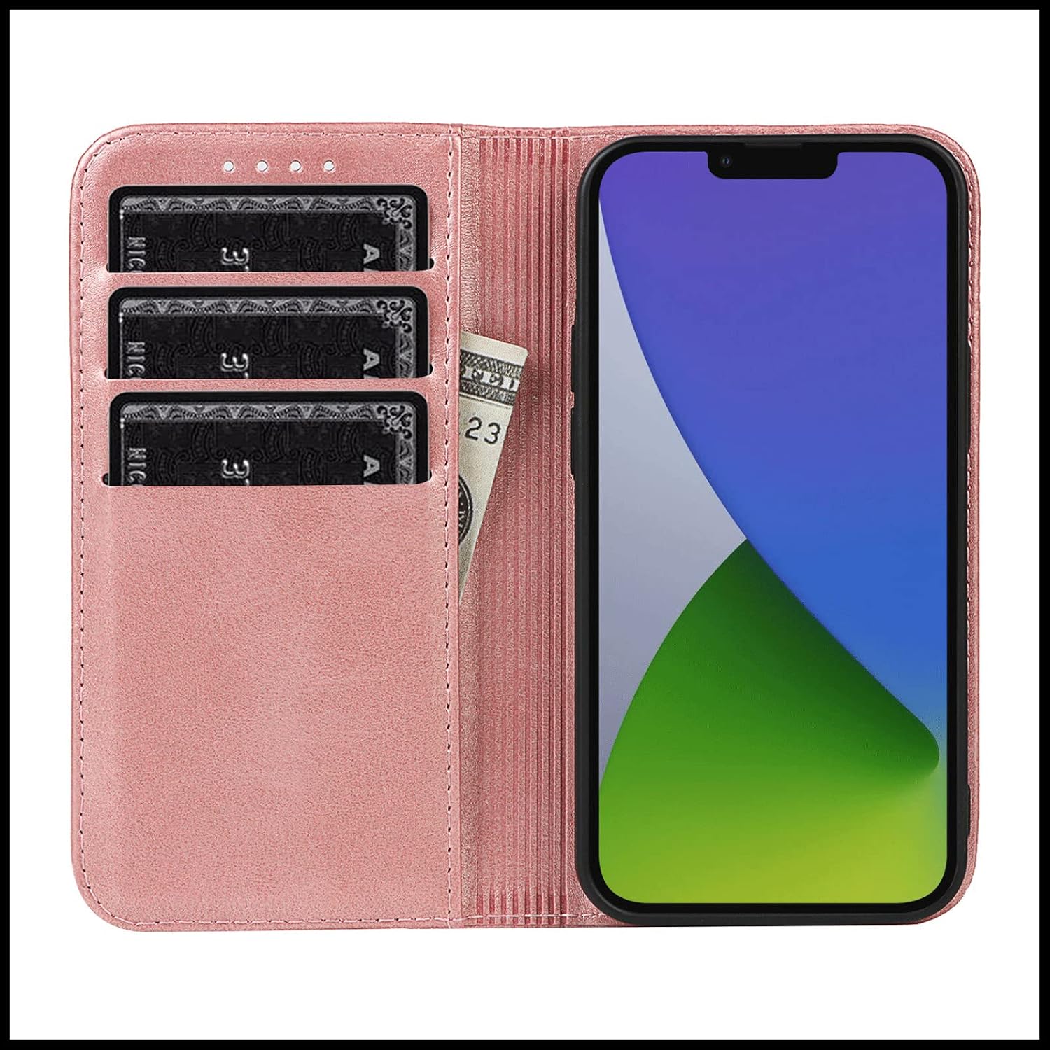 For iPhone 14 Flip Wallet Case Premium PU Leather with Credit Card Holder Slot - Image 3