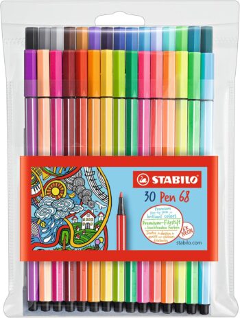STABILO Pen 68 Premium Felt Tip Pen - Wallet of 30 Assorted Colours incl 6 Neon