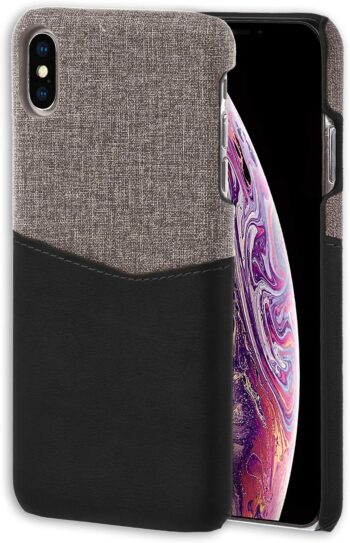Card Wallet Plastic Phone Case for Apple iPhone Xs. Fabric Texture - Black