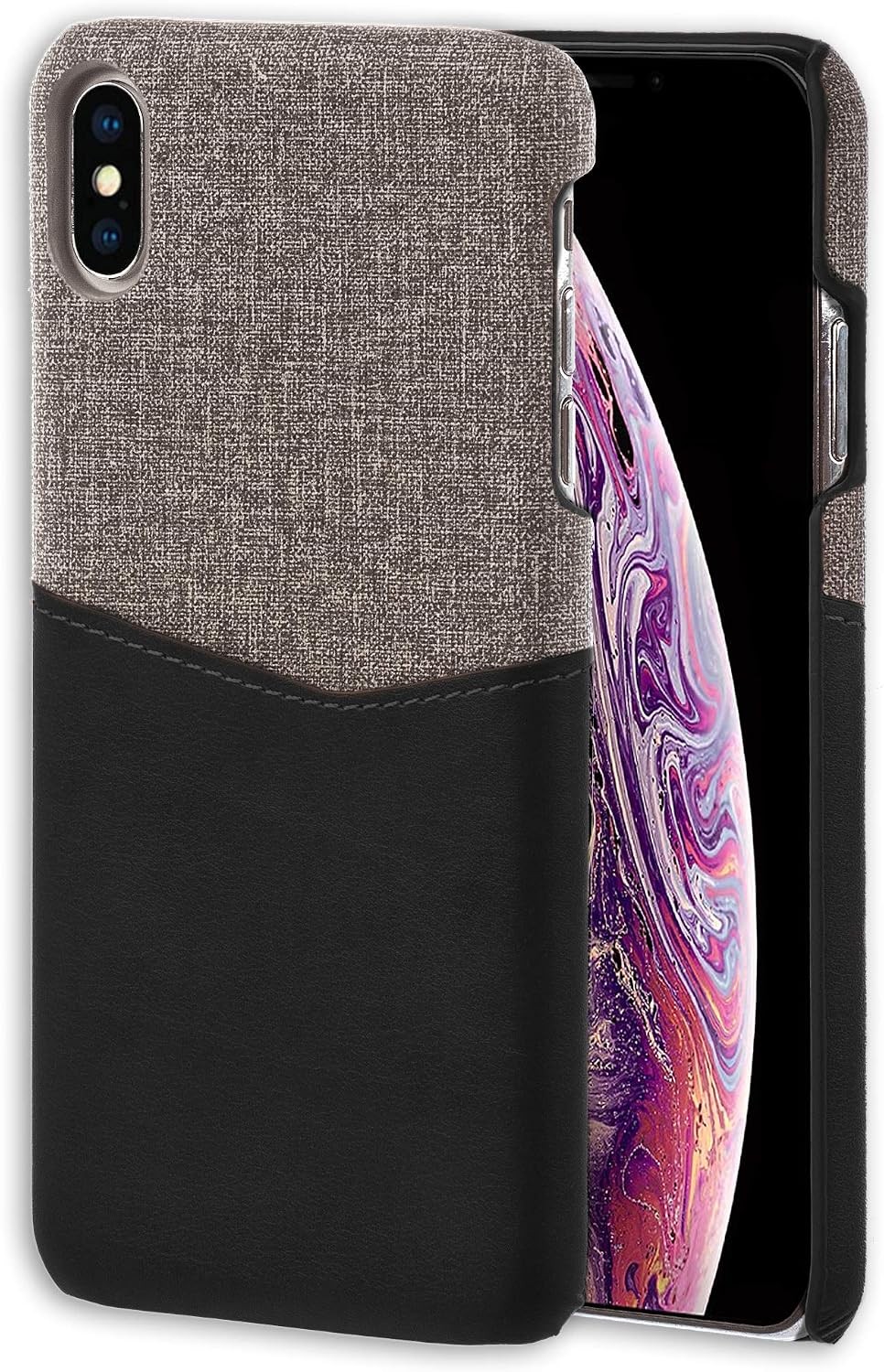 Card Wallet Plastic Phone Case for Apple iPhone Xs. Fabric Texture - Black