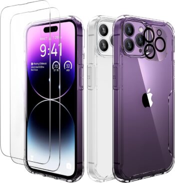 [4 in 1] iPhone 14 Pro Max Clear Case with 2 x Tempered Glass Screen Protectors