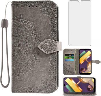 LG K22/K22+ Plus/K32 Tempered Glass Screen Protector Flip Wallet Case - Grey