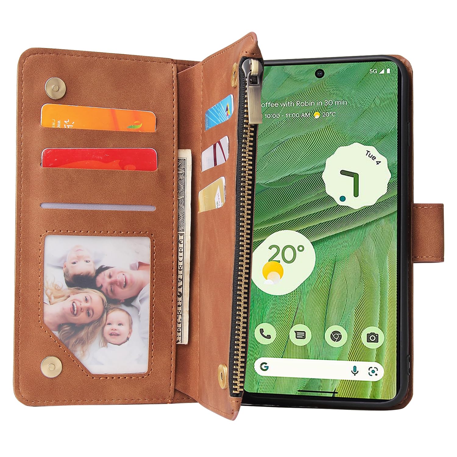 For Google Pixel 7 5G Tempered Glass Screen Protector and Leather Flip Wallet - Image 3