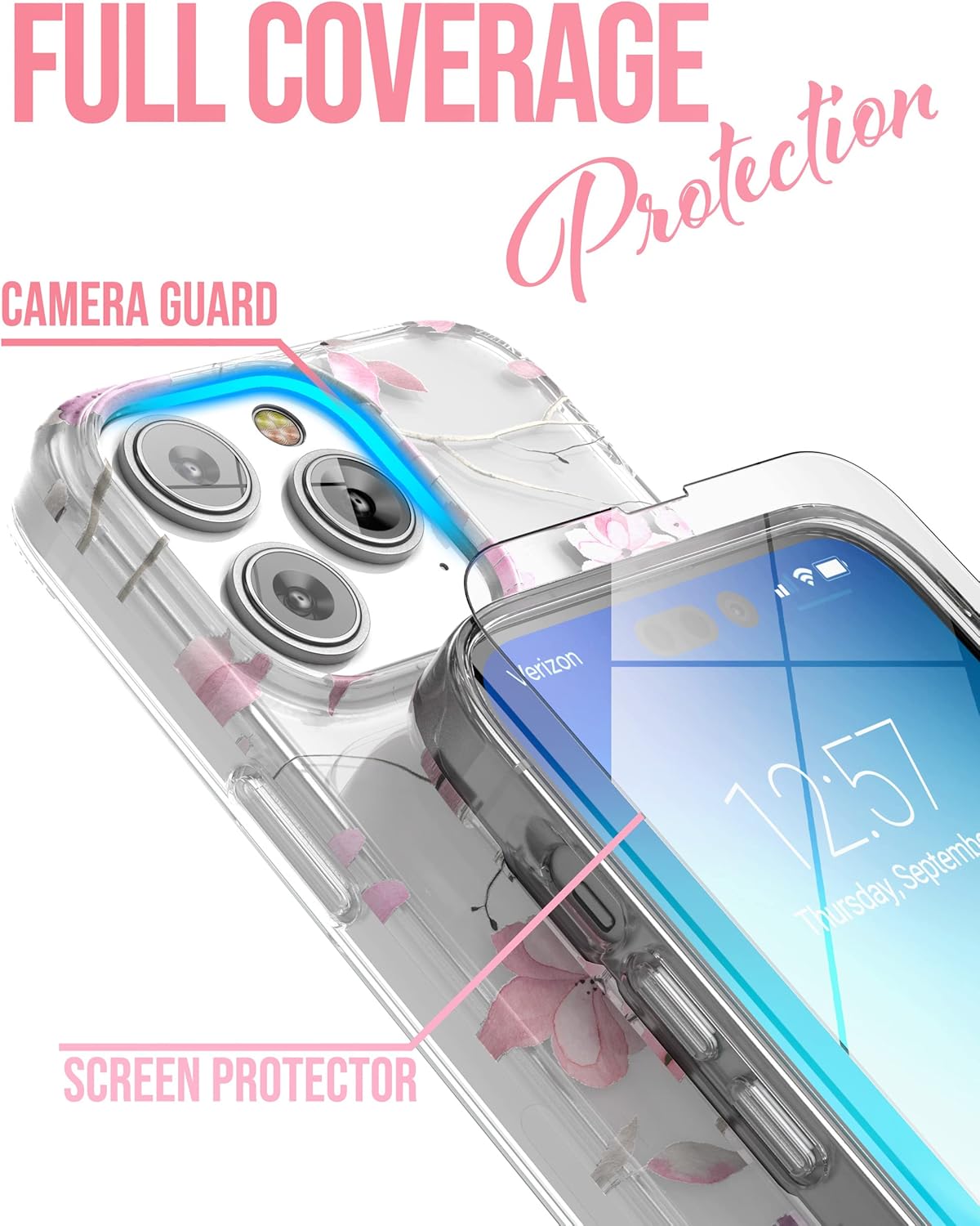 iPhone 14 Pro Max, MagSafe Phone Case with Screen Protector - (Pink Flowers) - Image 2