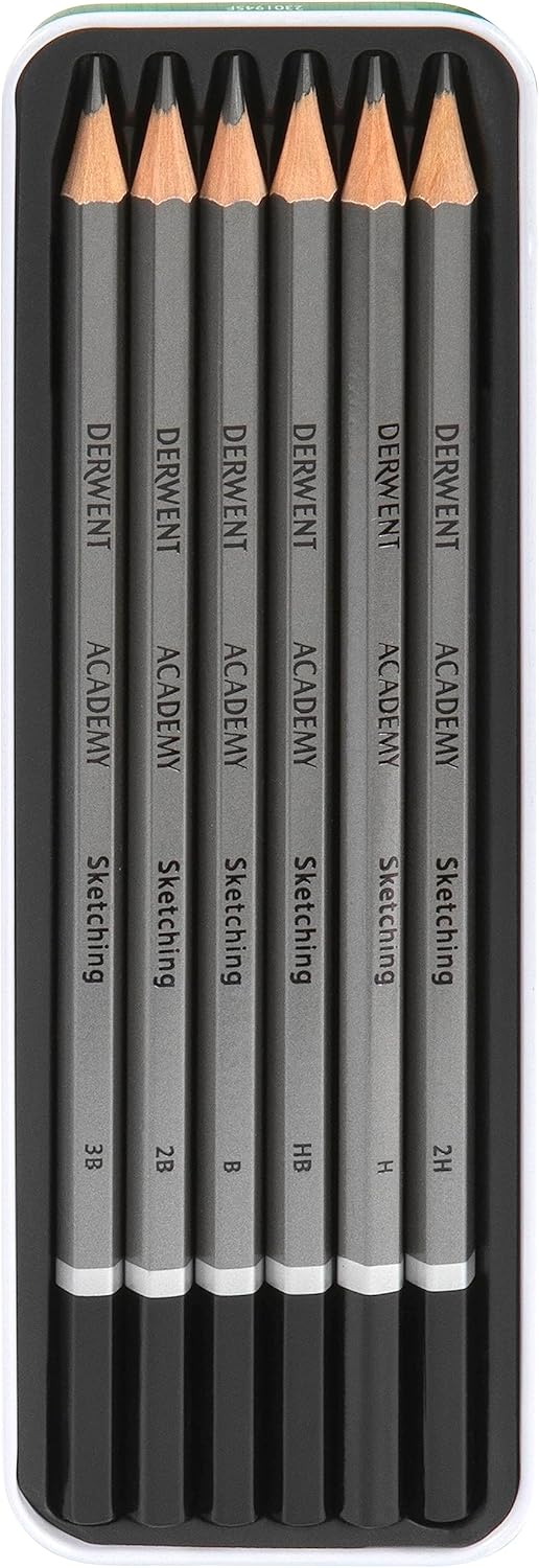 Derwent Academy Sketching Pencils, Set of 6 in Tin Box, 2301945F - Image 2