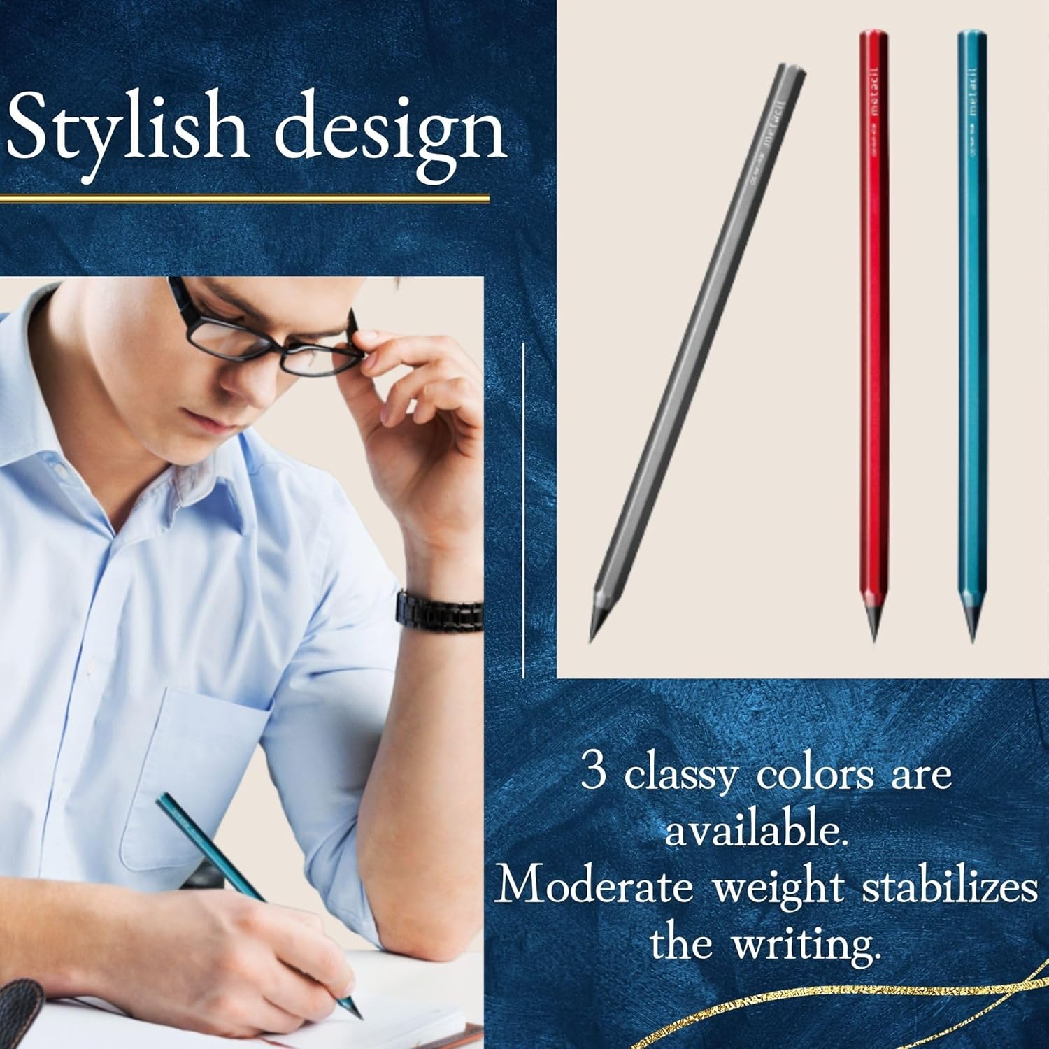 Sun-Star Stationery S4482662 Metal Pencil, Metasil, Metallic Blue - Image 4