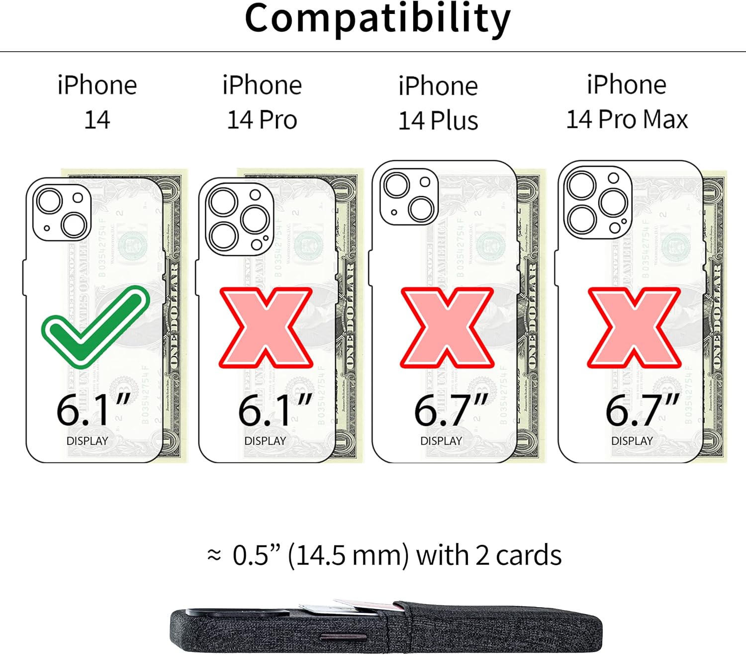 For iPhone 14 w Built-in Metal Plate for Magnetic Mounting & 2 Card Holder Case - Image 2