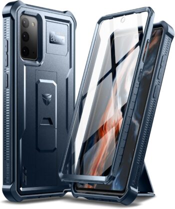 Samsung Note 20, Built in Screen Protector and Kickstand Heavy Duty Case - Blue