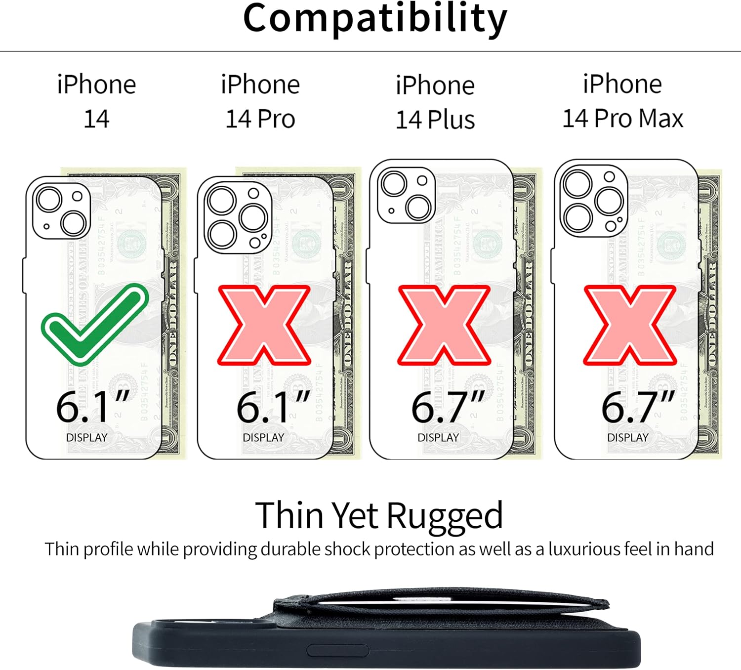 iPhone 14 with Removable Minimalist Flap Wallet (Black) - Image 2