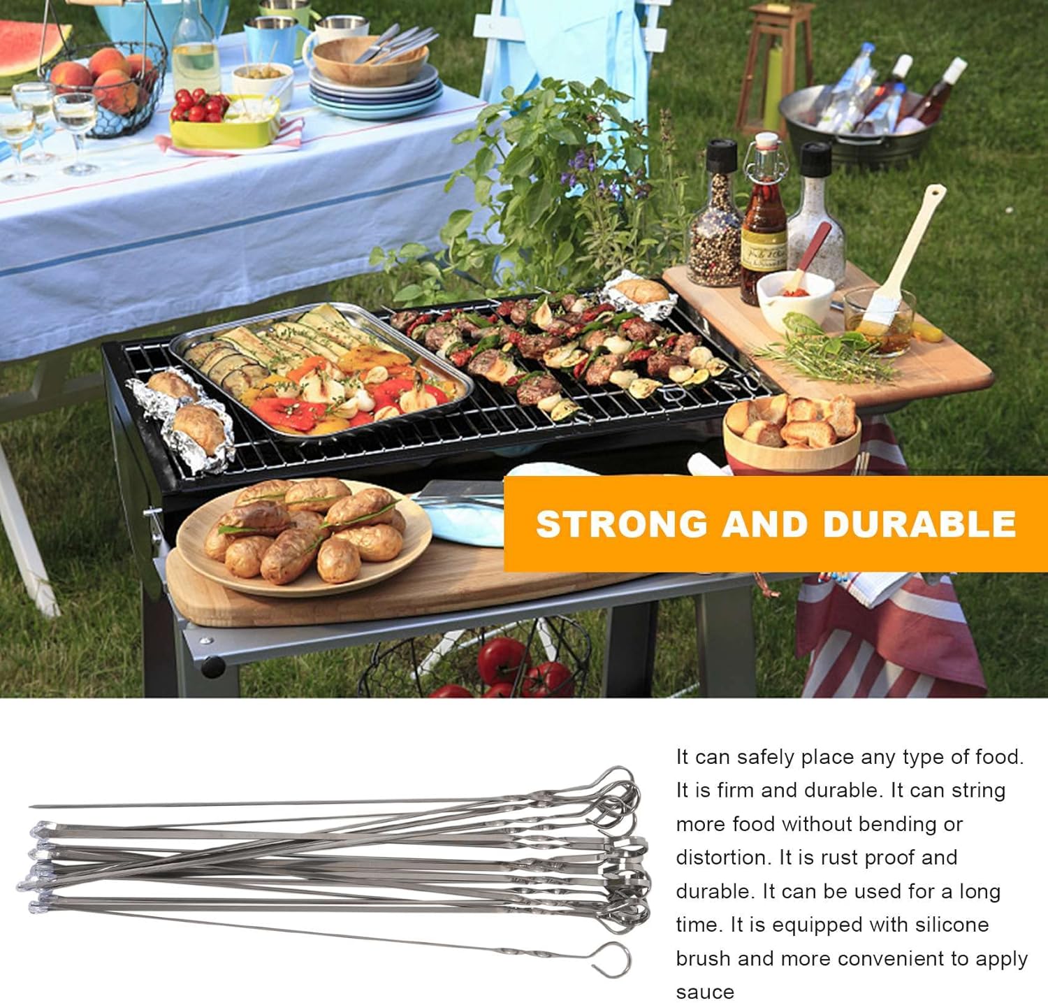BBQ Skewers, 22Pcs Stainless Steel Kebab Skewer, 40 cm Long Metal Skewers - Image 5