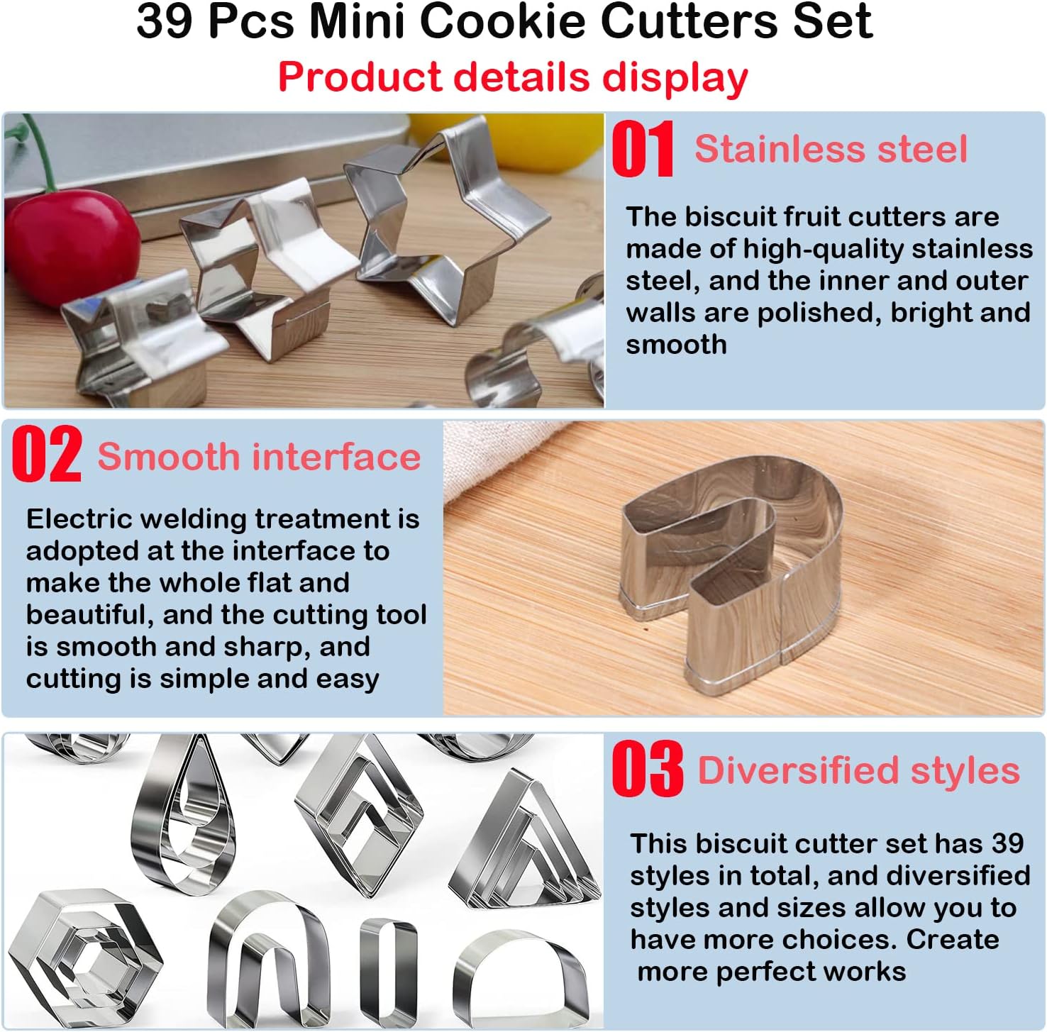 39 Pcs Mini Cookie Cutters Set, Stainless Steel Mini Geometric Shaped Cookie - Image 3