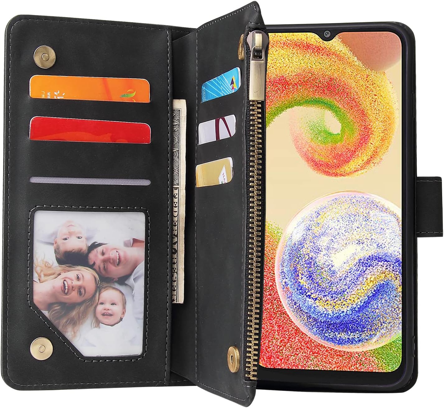 Samsung Galaxy A04 Tempered Glass Screen Protector and Leather Flip Wallet Case - Image 2