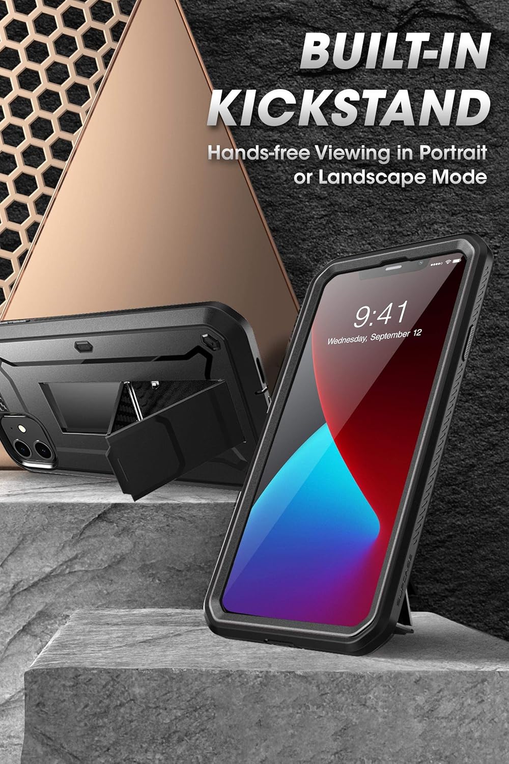iPhone 12/12 Pro (2020) 6.1 Inch, Built-in Screen Protector Case (Black) - Image 3