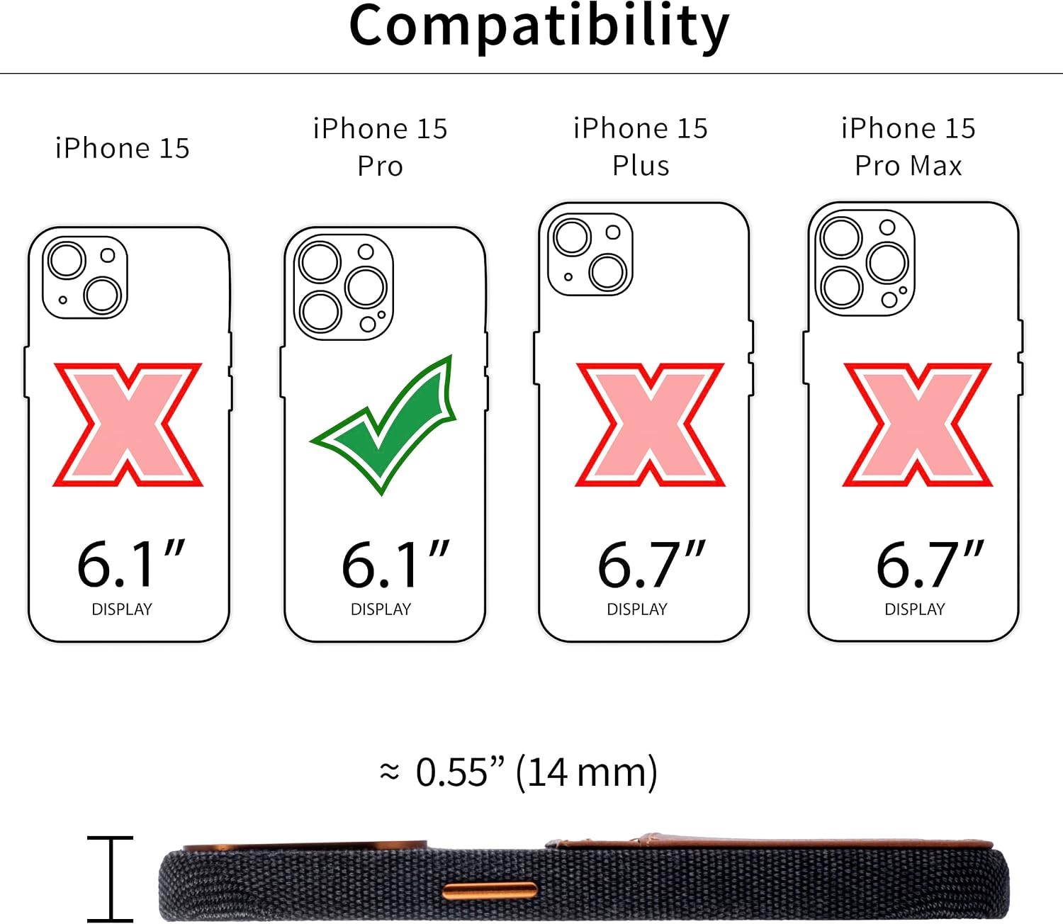Fabric Card Case for iPhone 15 Pro w Built-in Metal Plate for Magnetic Mounting - Image 2