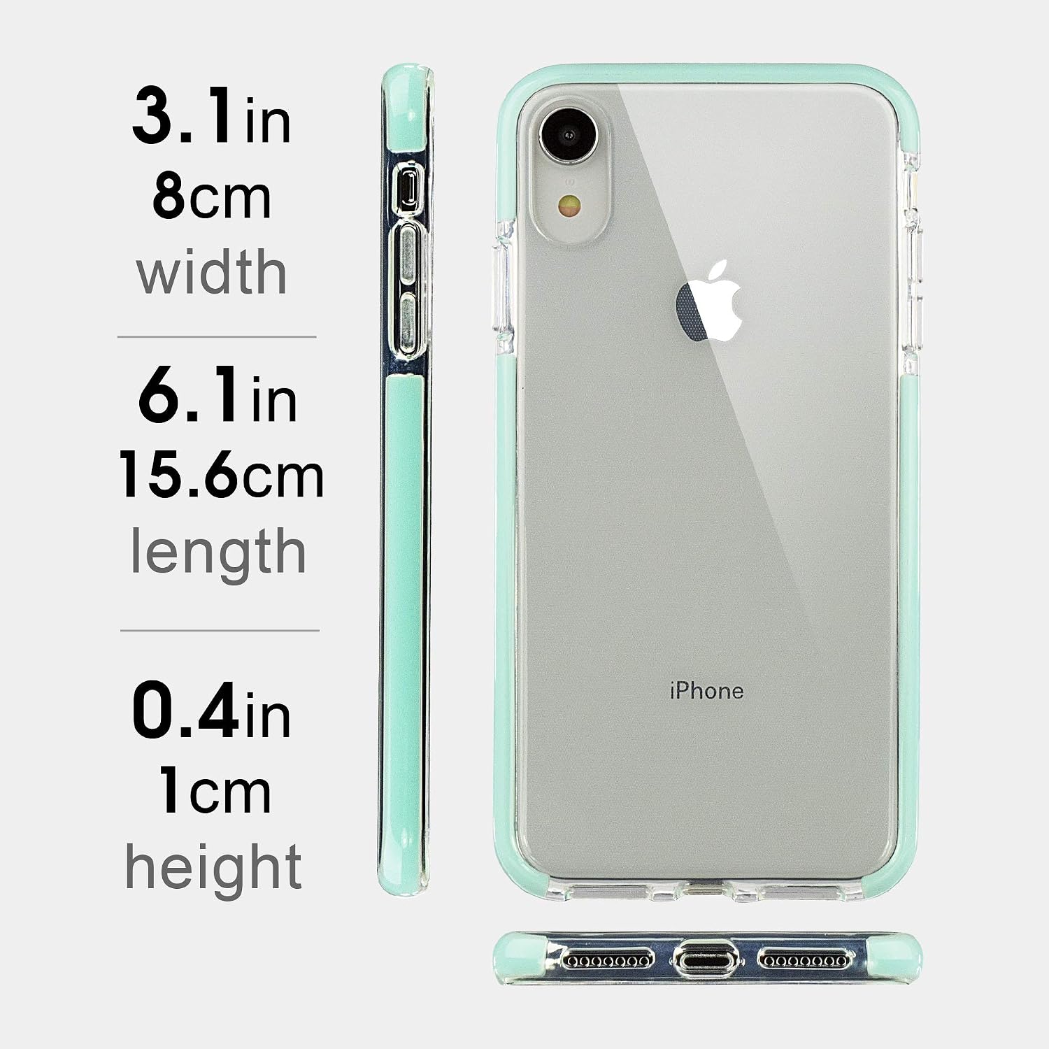 Clear Hybrid TPU Phone Case for Apple iPhone XR - Clear/Mint - Image 2