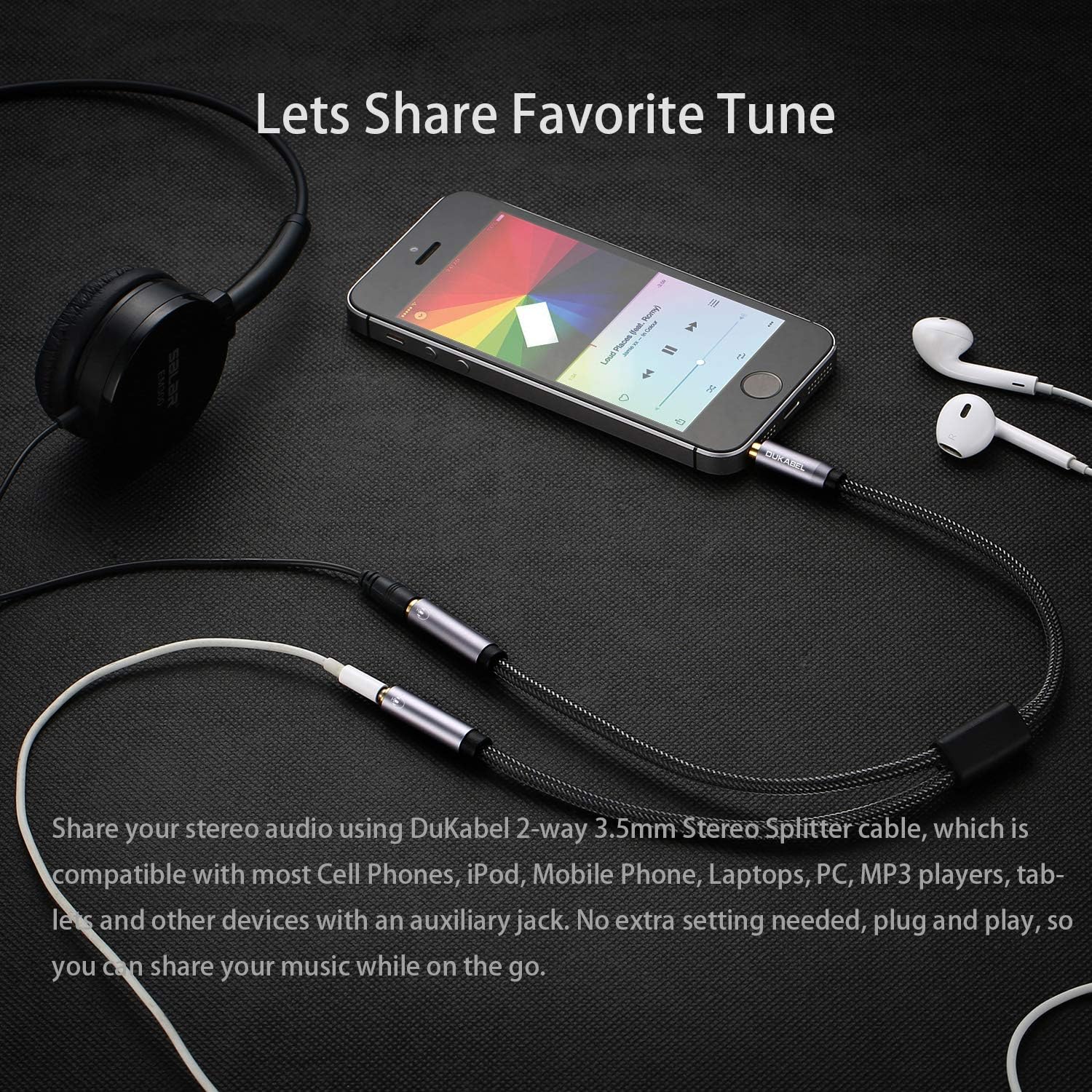 Headphone Splitter,Strong Braided&Gold-Plated3.5mm Stereo Audio Y Splitter Cable - Image 2