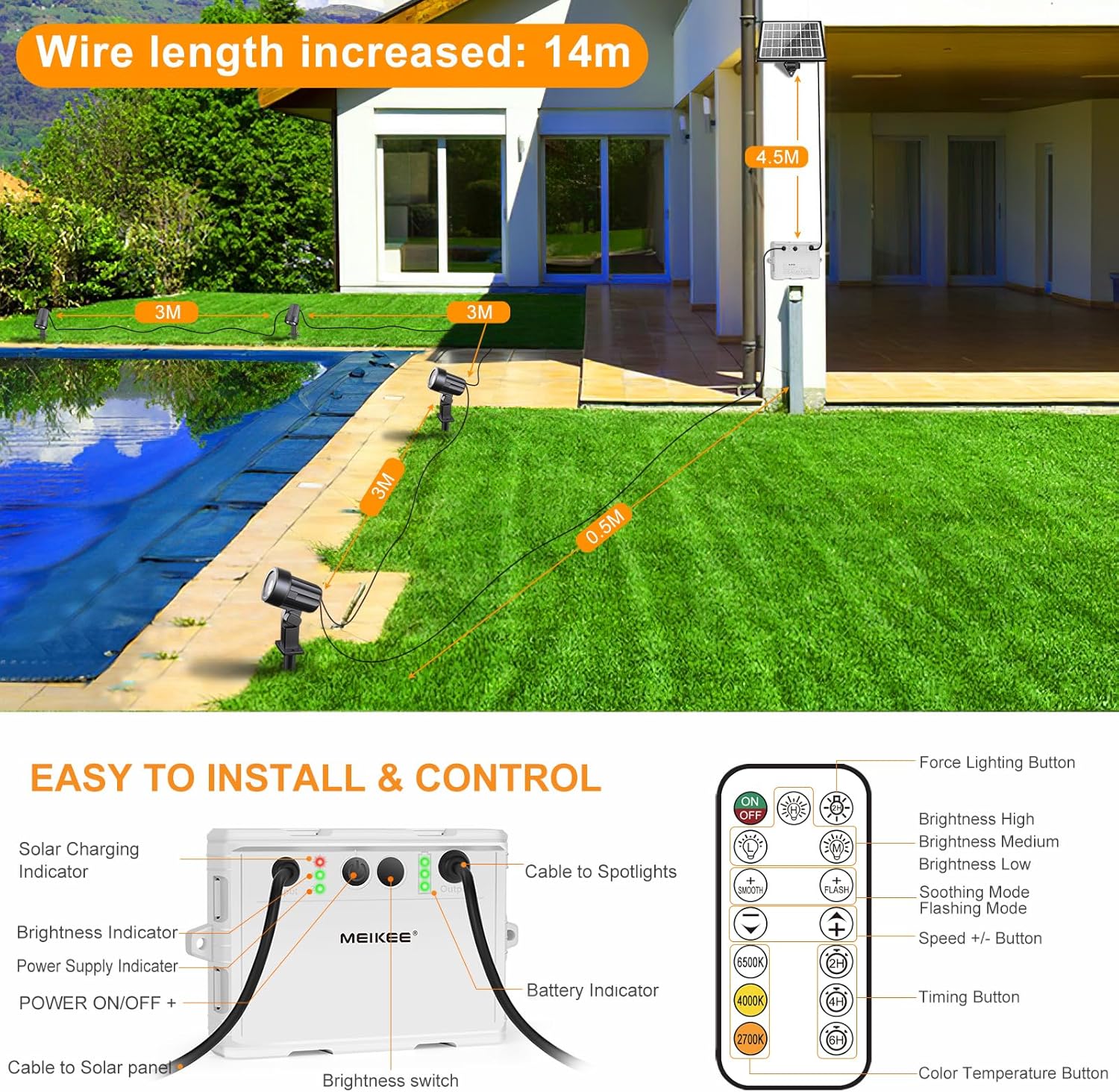Solar Outdoor Spotlights, 4 in 1 Solar Garden Lights, IP66 Waterproof, LED Solar - Image 8