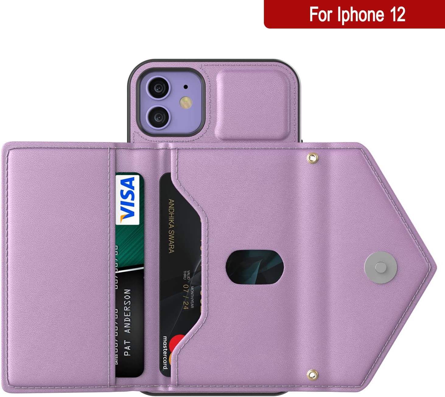 iPhone 12 Wallet Phone Case, PU Leather Crossbody Design W/Purse, Kickstand - Image 2