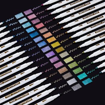 Metallic Pens Set, 30 Colours Metallic Marker Pens with 1 Book, Fine Tip