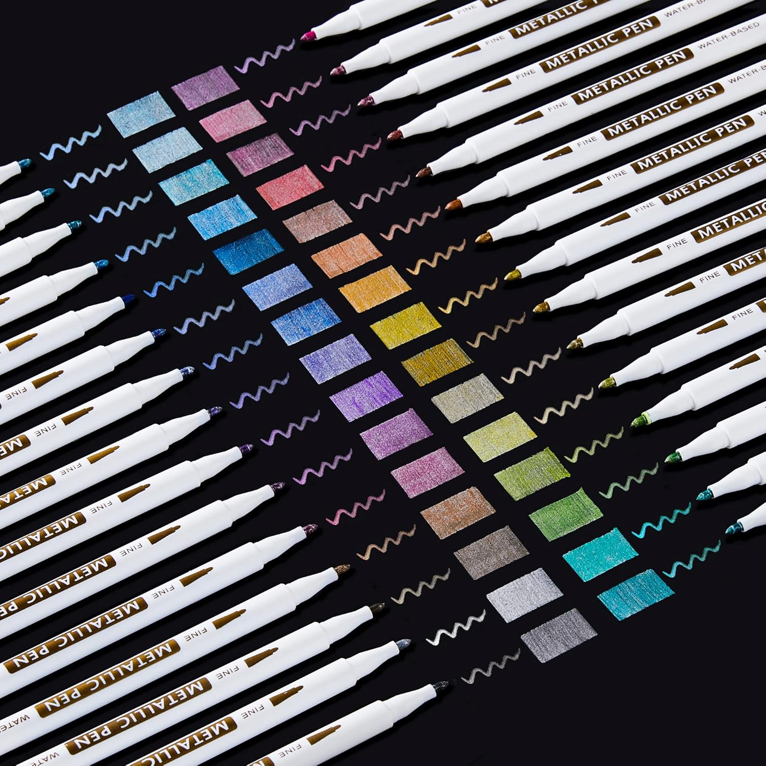 Metallic Pens Set, 30 Colours Metallic Marker Pens with 1 Book, Fine Tip