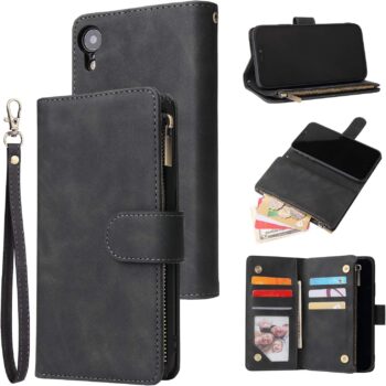 iPhone XR, Premium PU Leather Magnetic Closure Handbag Zipper Pocket Case
