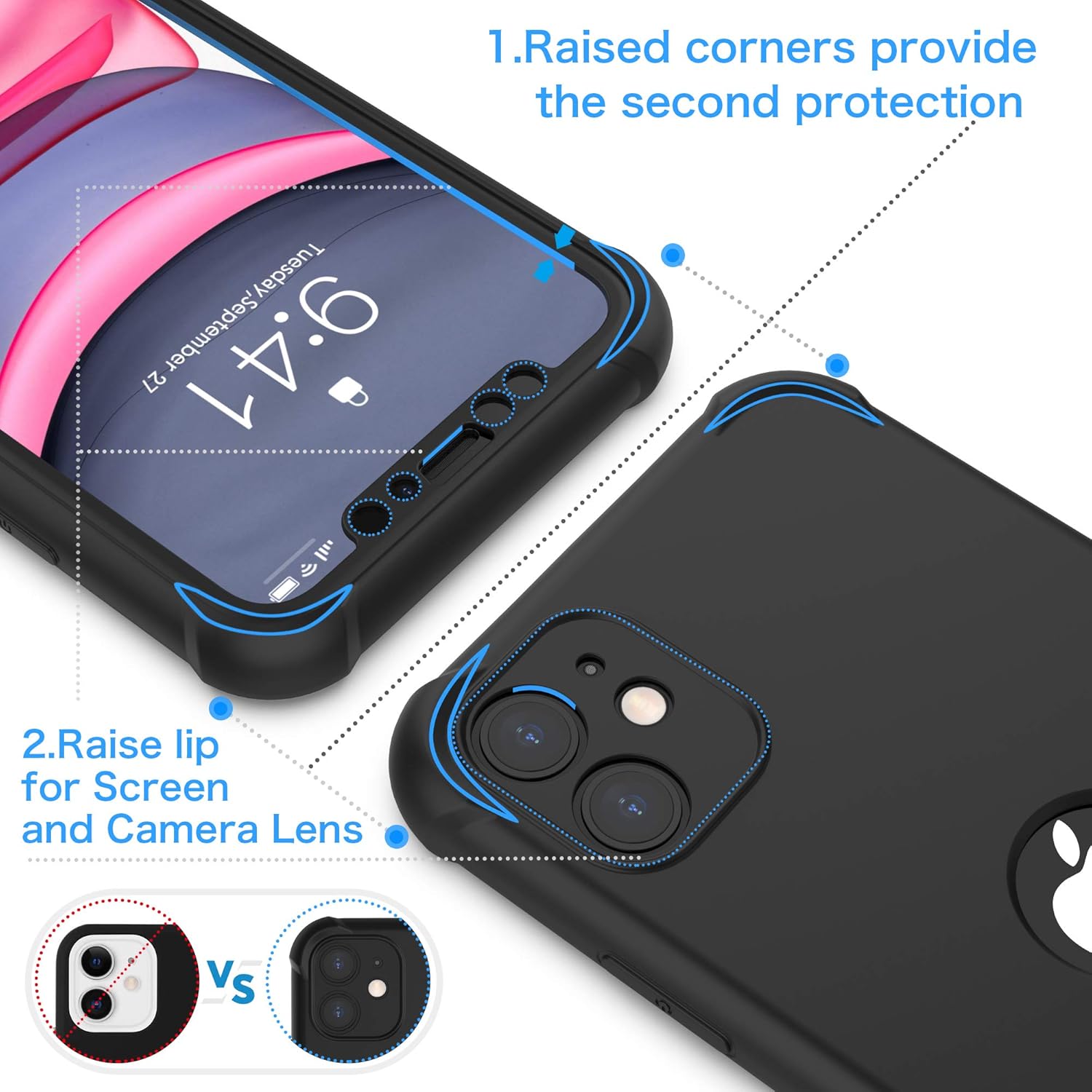 For iPhone 11 Case with 2 x Tempered Glass Screen Protector Shockproof Case - Image 3