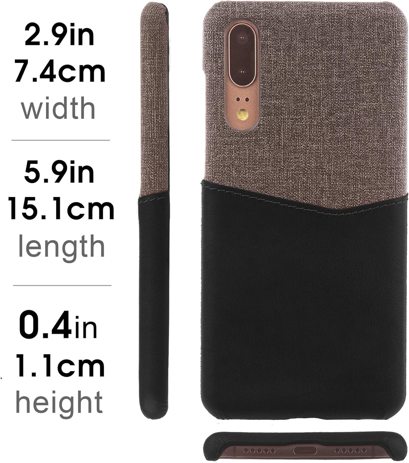 Card Wallet Plastic Phone Case Compatible with Huawei P20. PU Leather - Black - Image 2