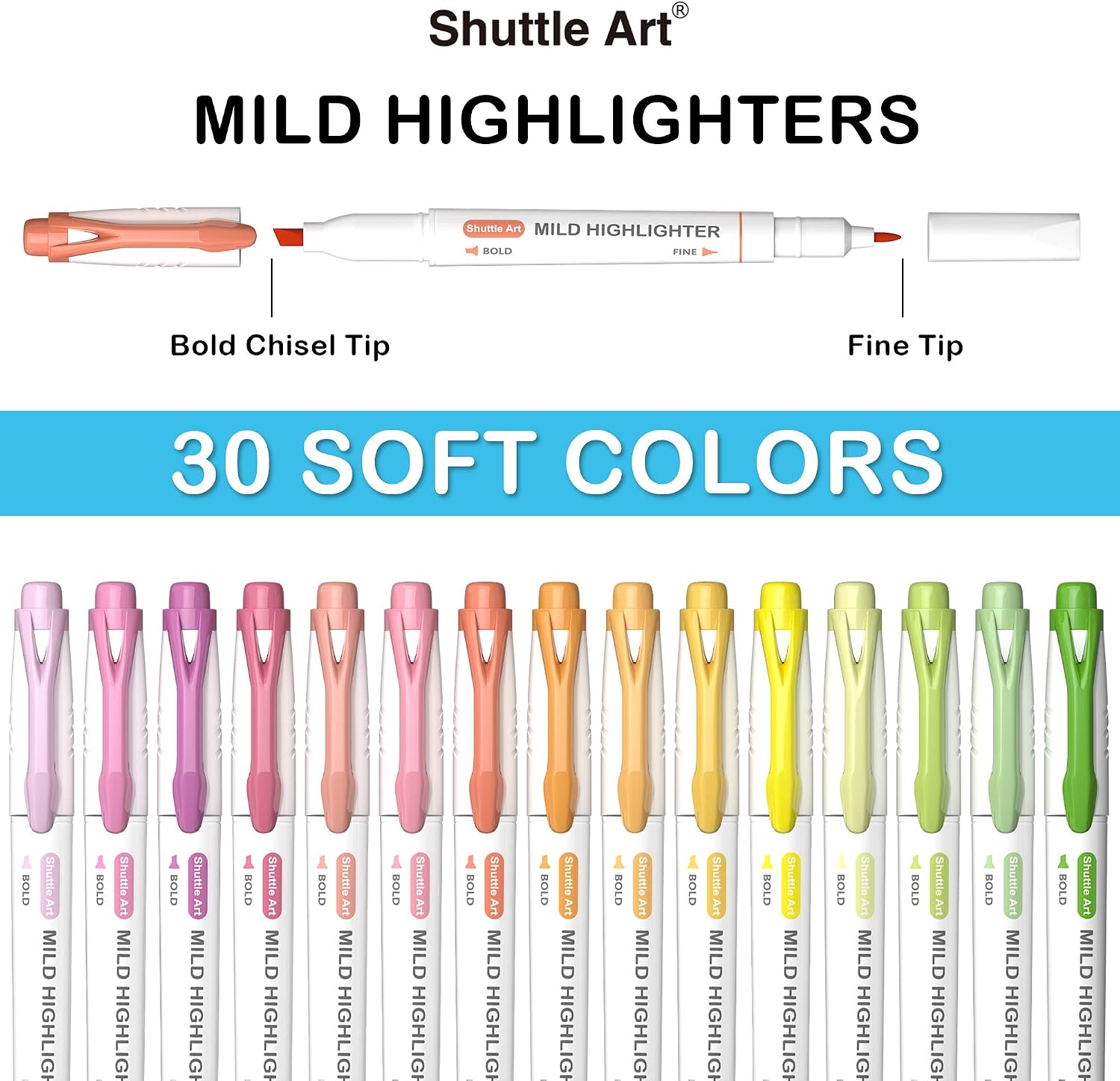 30 Colours Pastel Highlighters, Highlighter Assorted Colours, Dual Tip Mild - Image 3