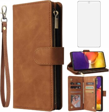 For Samsung Galaxy A82 5G Glass Screen Protector and Leather Flip Wallet Case