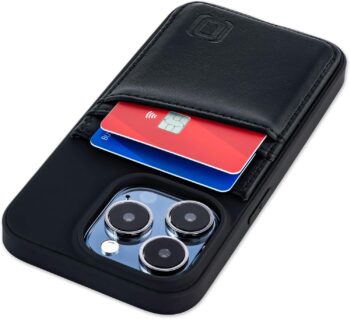 For iPhone 15 Pro with Recycled TPU Shell & 2 Stitched-on Card Slots - Black