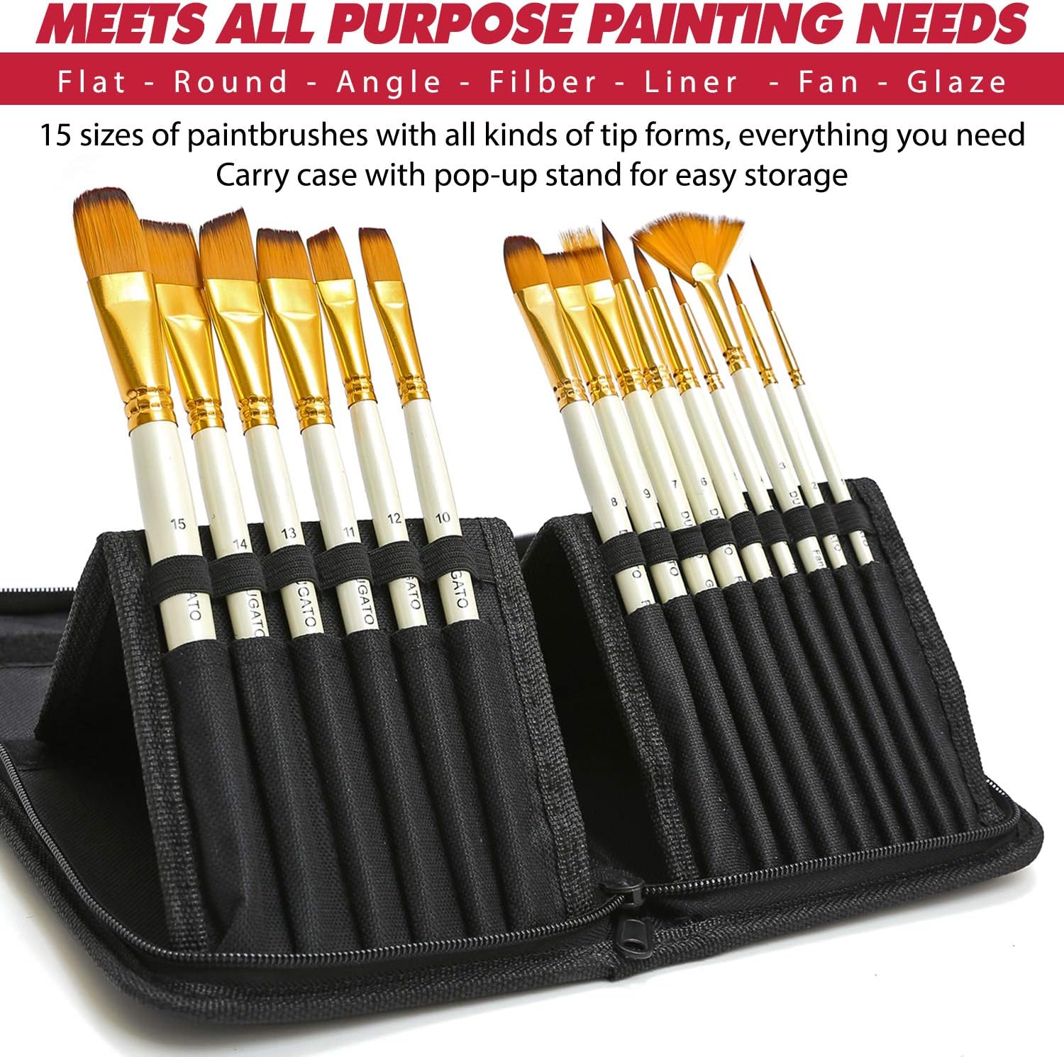 Artist Paint Brush Set Includes Pop-up Carrying Case-15pcs - Image 3