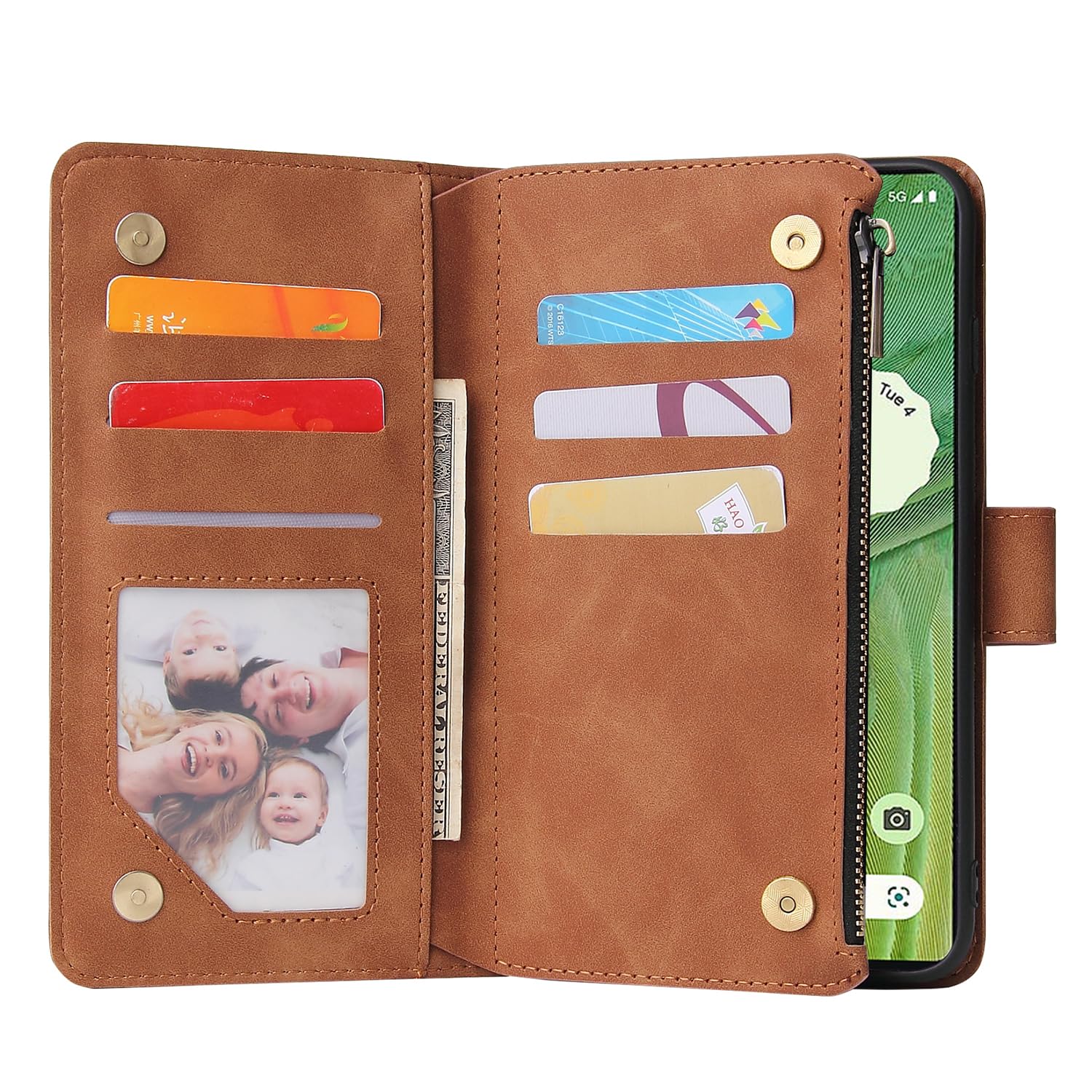 For Google Pixel 7 5G Tempered Glass Screen Protector and Leather Flip Wallet - Image 7