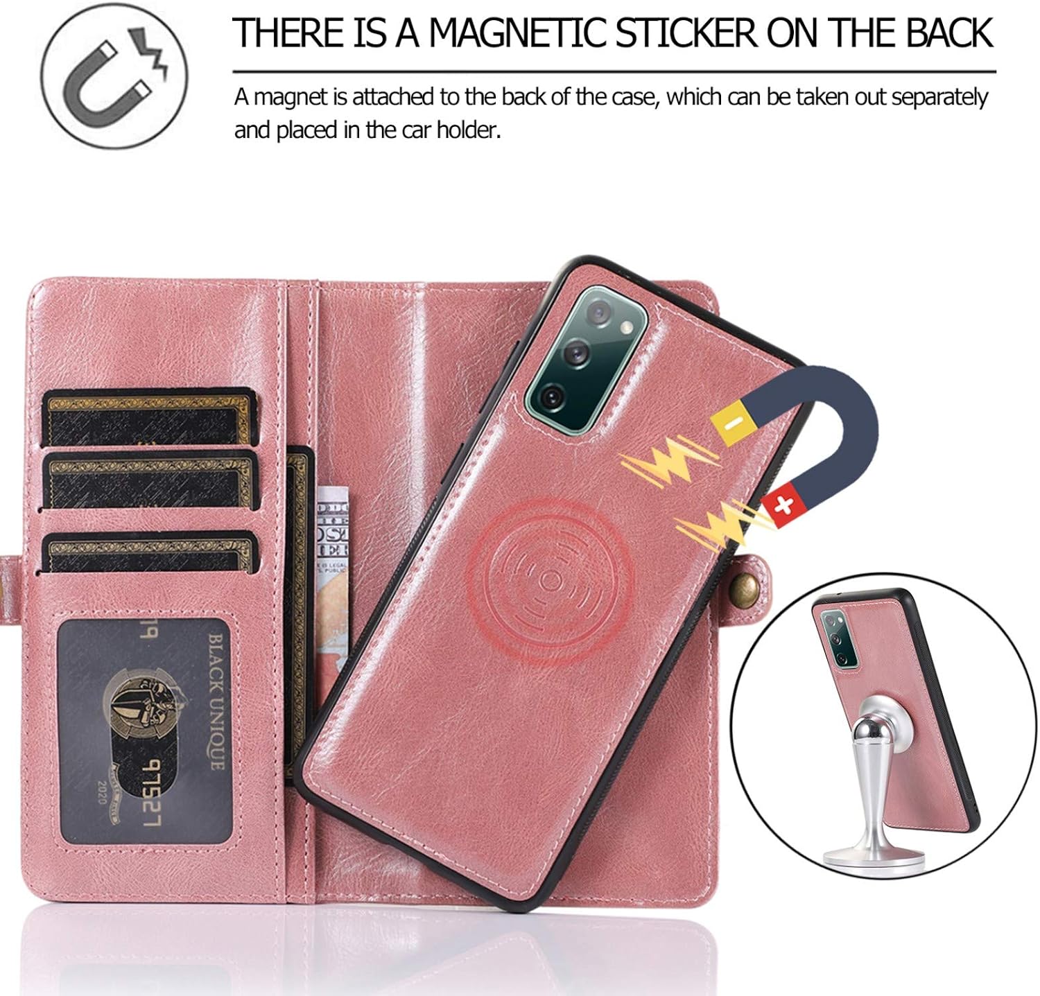 Samsung S20 FE Wallet Case, 2 in 1 Magnetic Detachable Leather Flip Case - Image 4