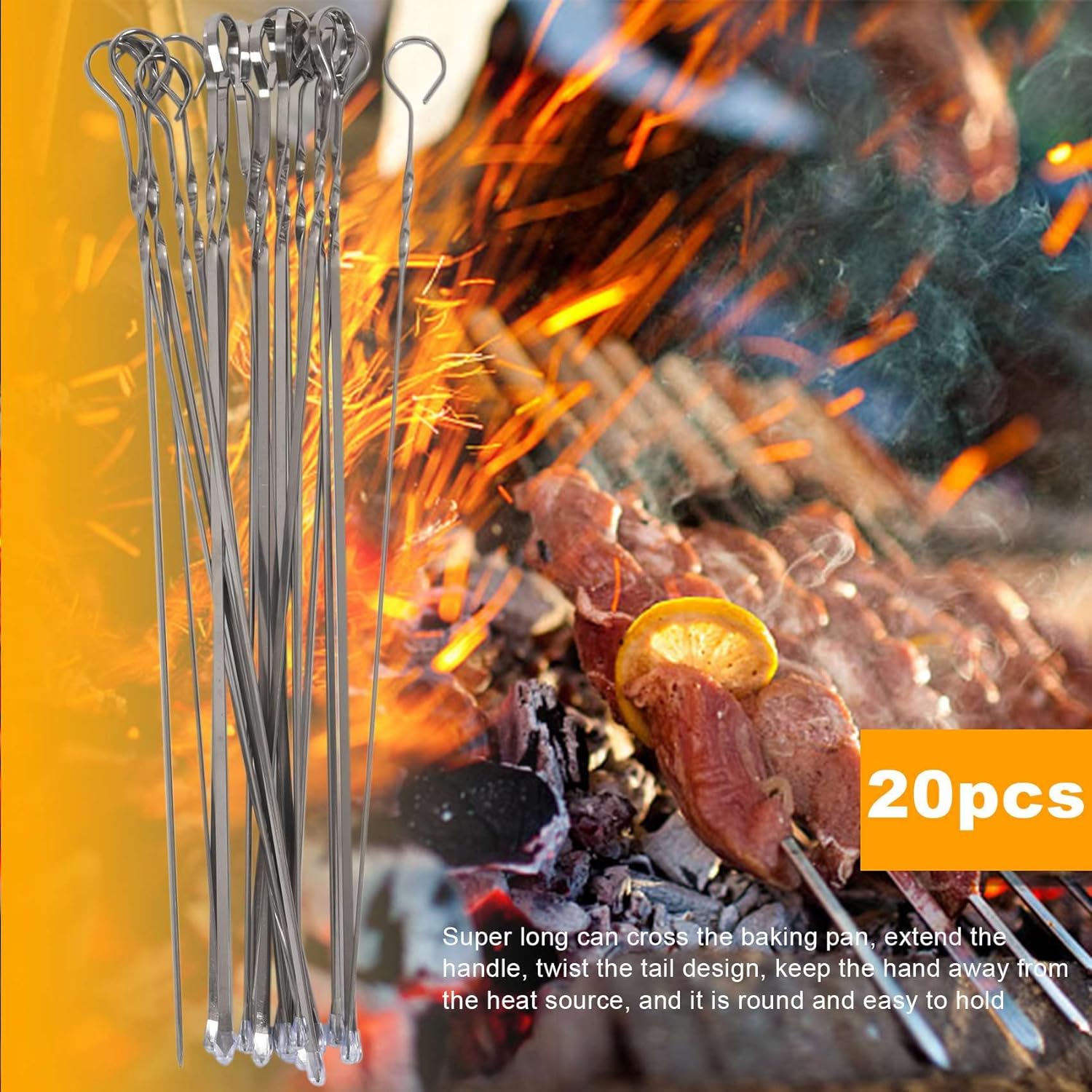 BBQ Skewers, 22Pcs Stainless Steel Kebab Skewer, 40 cm Long Metal Skewers - Image 3