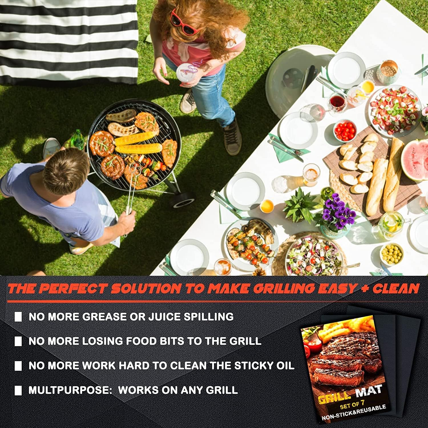 BBQ Grill Mat Set of 6+1, Reusable Non-Stick BBQ Mat, Heat Resistant - Image 2