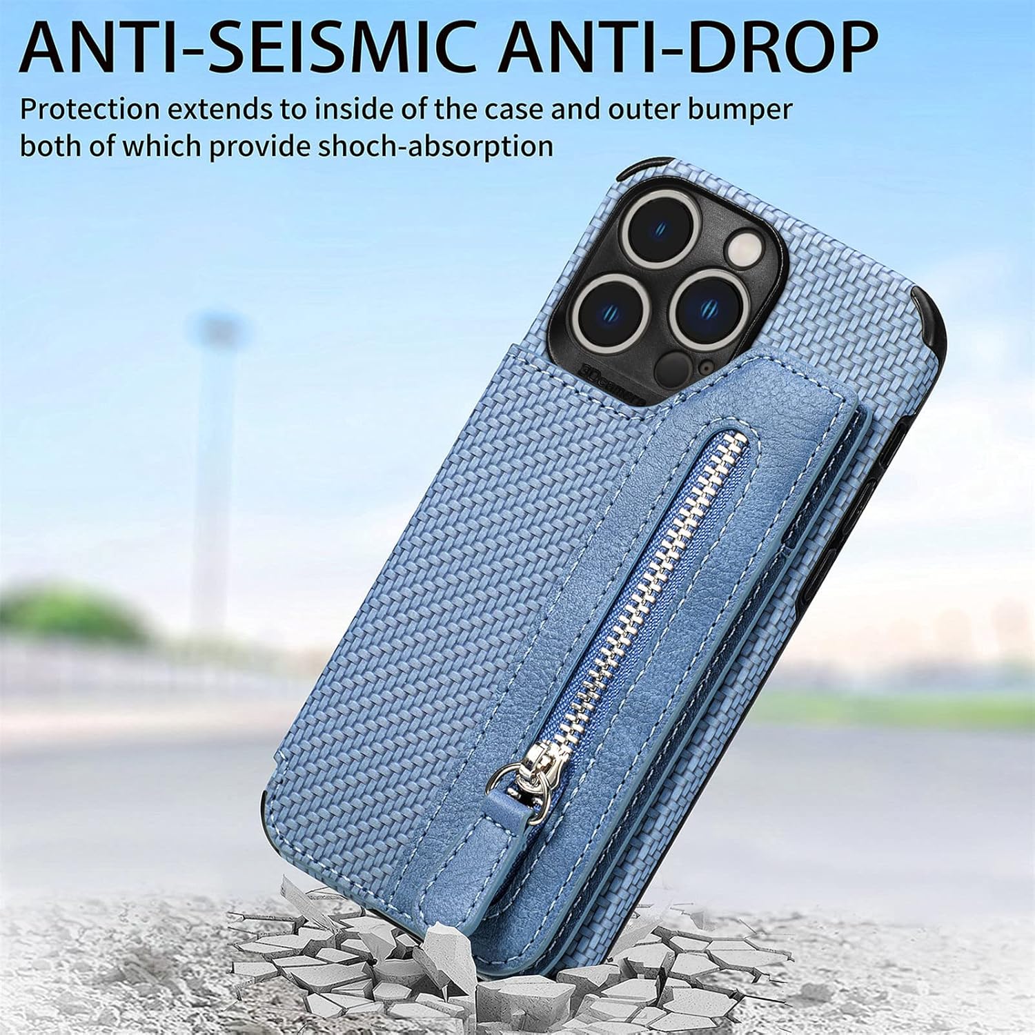 For iPhone 14 Pro Max 6.7 inch Wallet Cover with Screen Protector - Blue - Image 7
