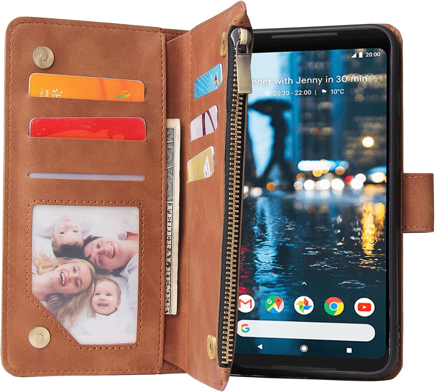 Google Pixel 2XL Tempered Glass Screen Protector and Leather Flip Wallet Case - Image 3