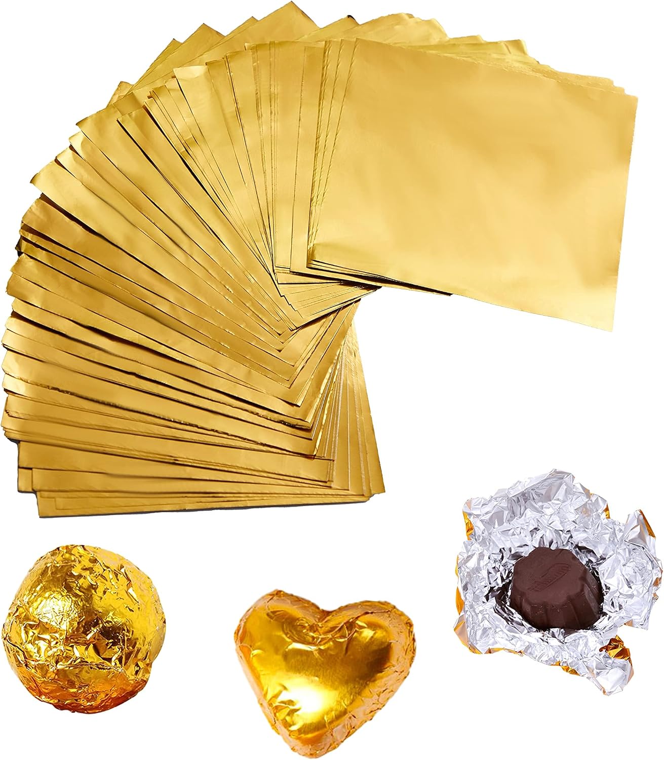 Square Golden Aluminium Foil Candy Wrappers Sugar Wraps Paper, Gold, 300-Pack