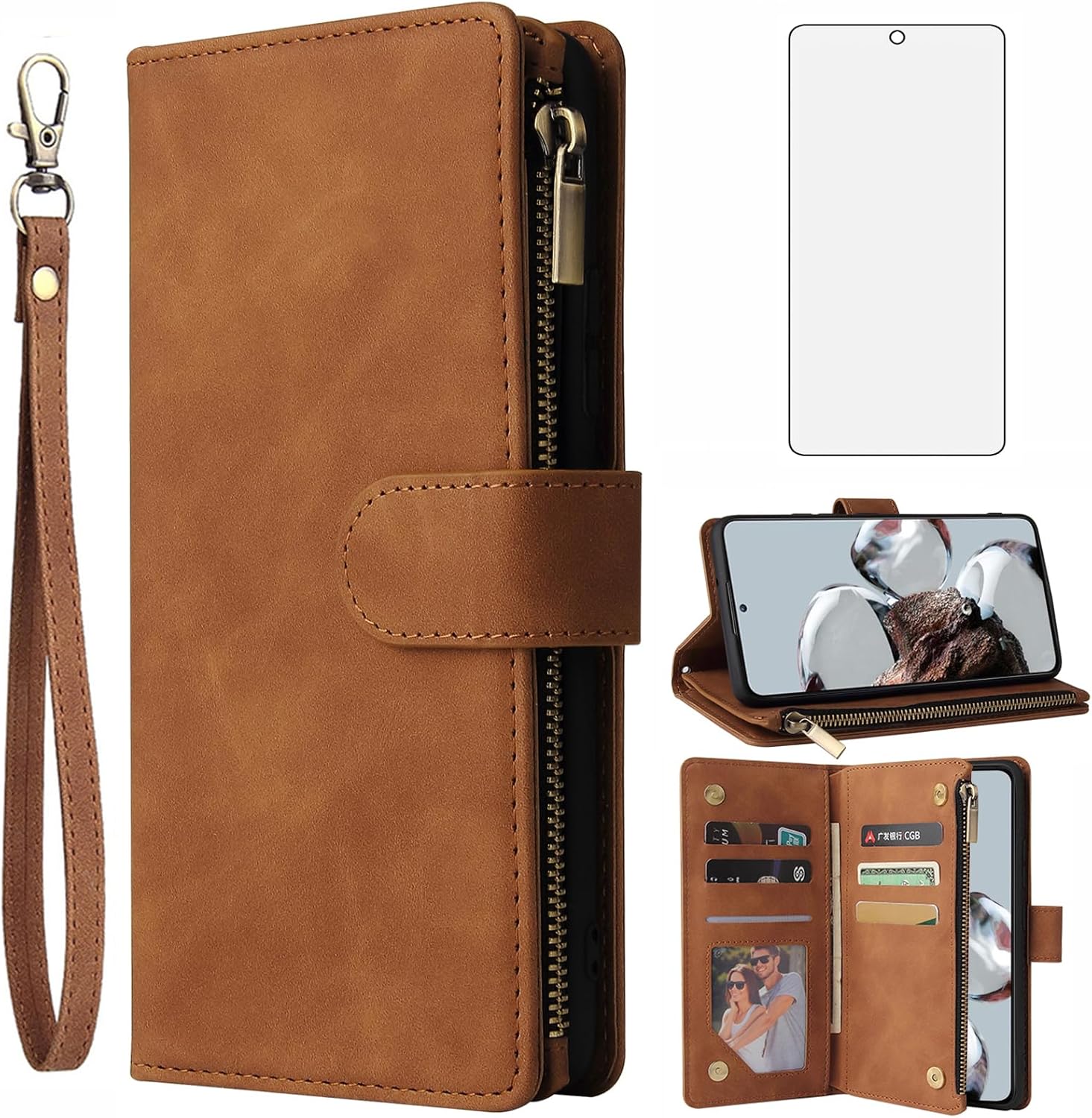 Xiaomi 12T/12T Pro 5G Wallet Case and Tempered Glass Screen Protector Leather
