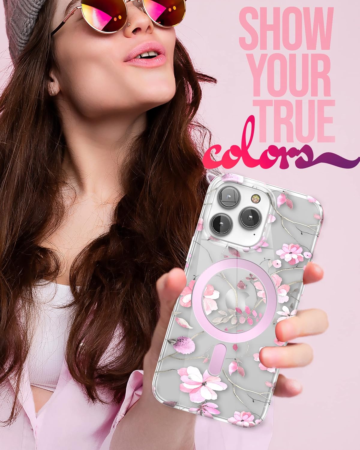 iPhone 14 Pro Max, MagSafe Phone Case with Screen Protector - (Pink Flowers) - Image 6