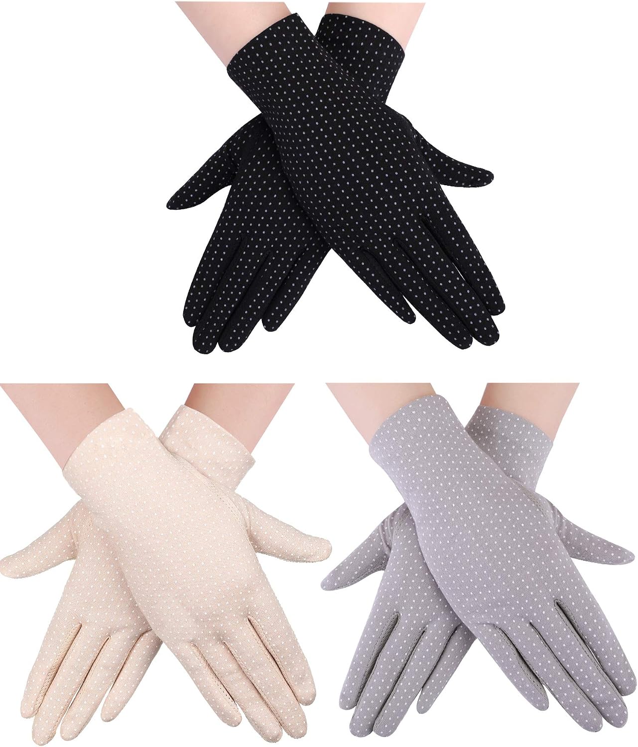 3 Pairs UV Gloves Sun Protection Women Driving Gloves, Summer Sunblock Gloves