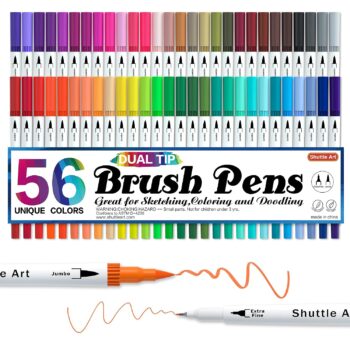 Dual Tip Brush Pens, 56 Colours Brush Tip Drawing Markers with 0.4mm Fineliner
