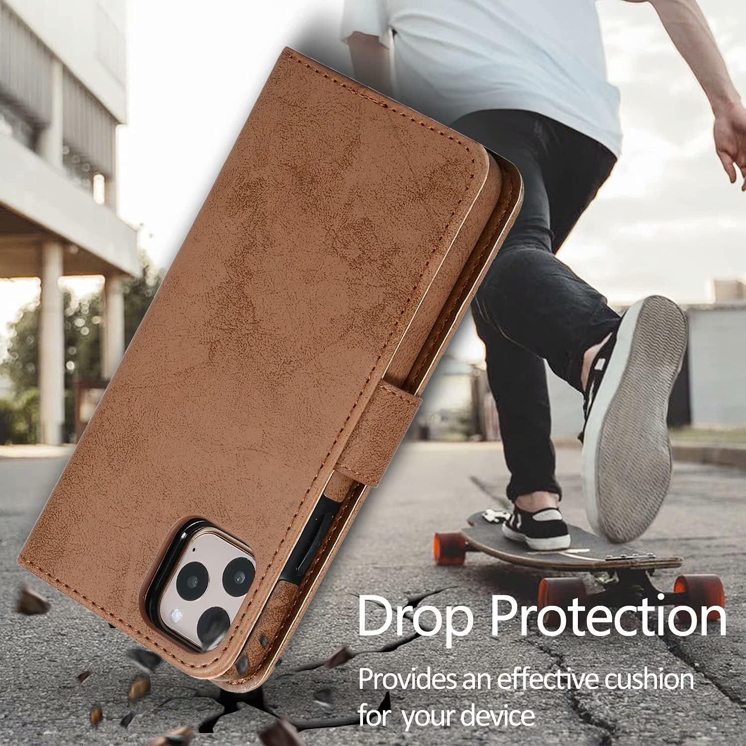 Magnetic Detachable Wallet Case with Card Slots for iPhone 12 Pro Max - Brown - Image 5