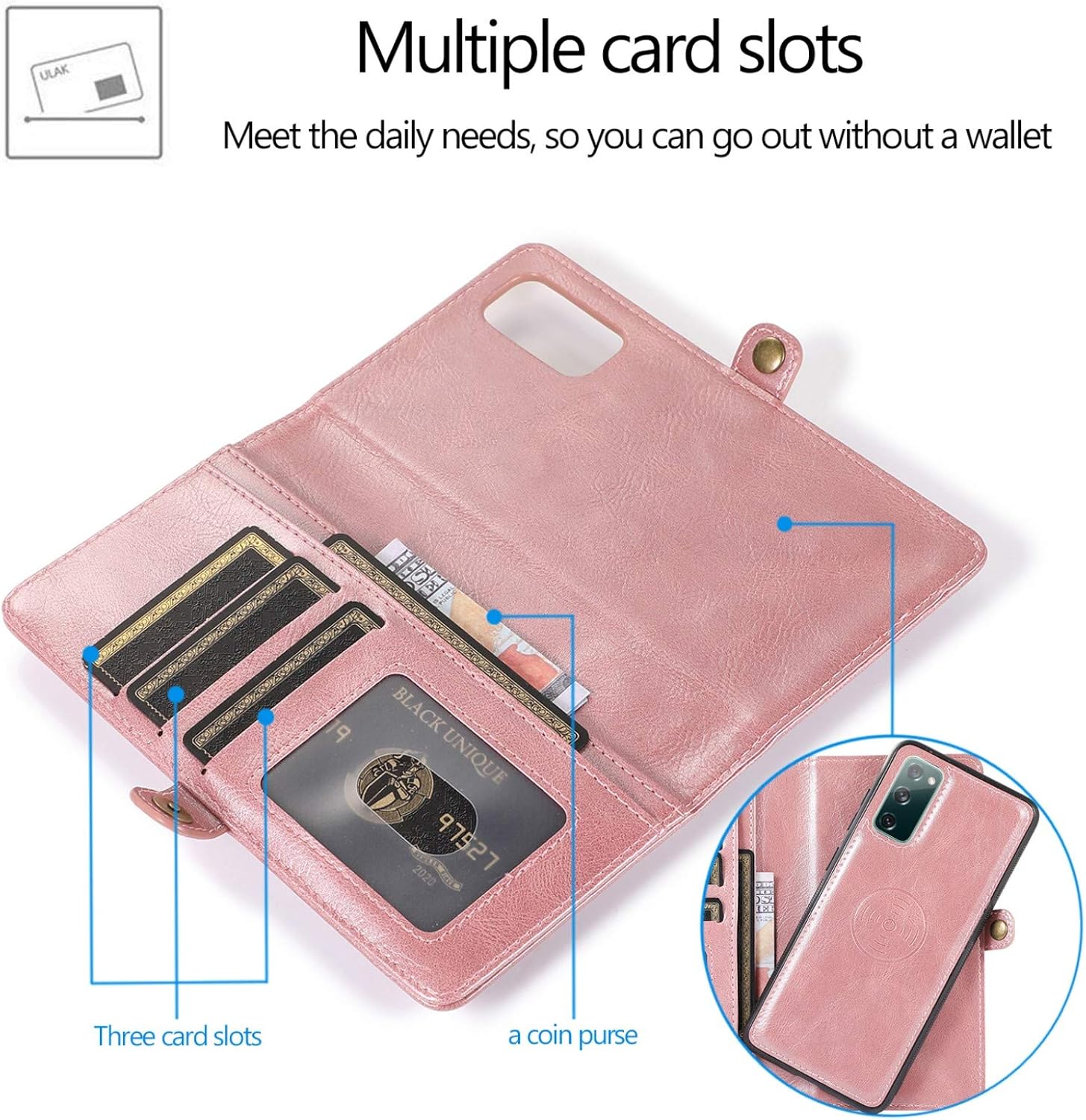 Samsung S20 FE Wallet Case, 2 in 1 Magnetic Detachable Leather Flip Case - Image 3