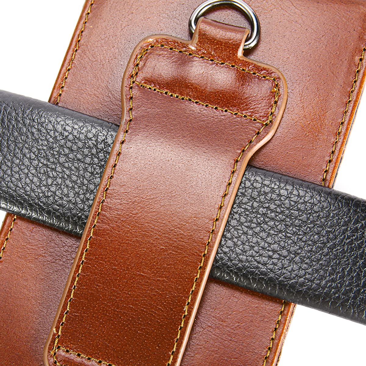 Genuine Leather Cell Phone Holster w/Magnetic Cover Belt Clip Pouch - Image 7