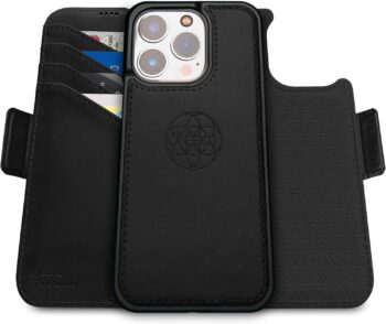 For iPhone 15 Pro Wallet Shockproof Detachable Luxury Vegan Leather Case - Black