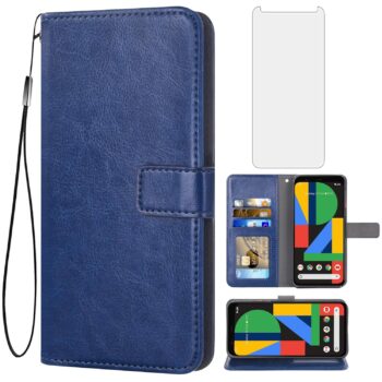 Google Pixel 4 Tempered Glass Screen Protector and Leather Flip Wallet Case