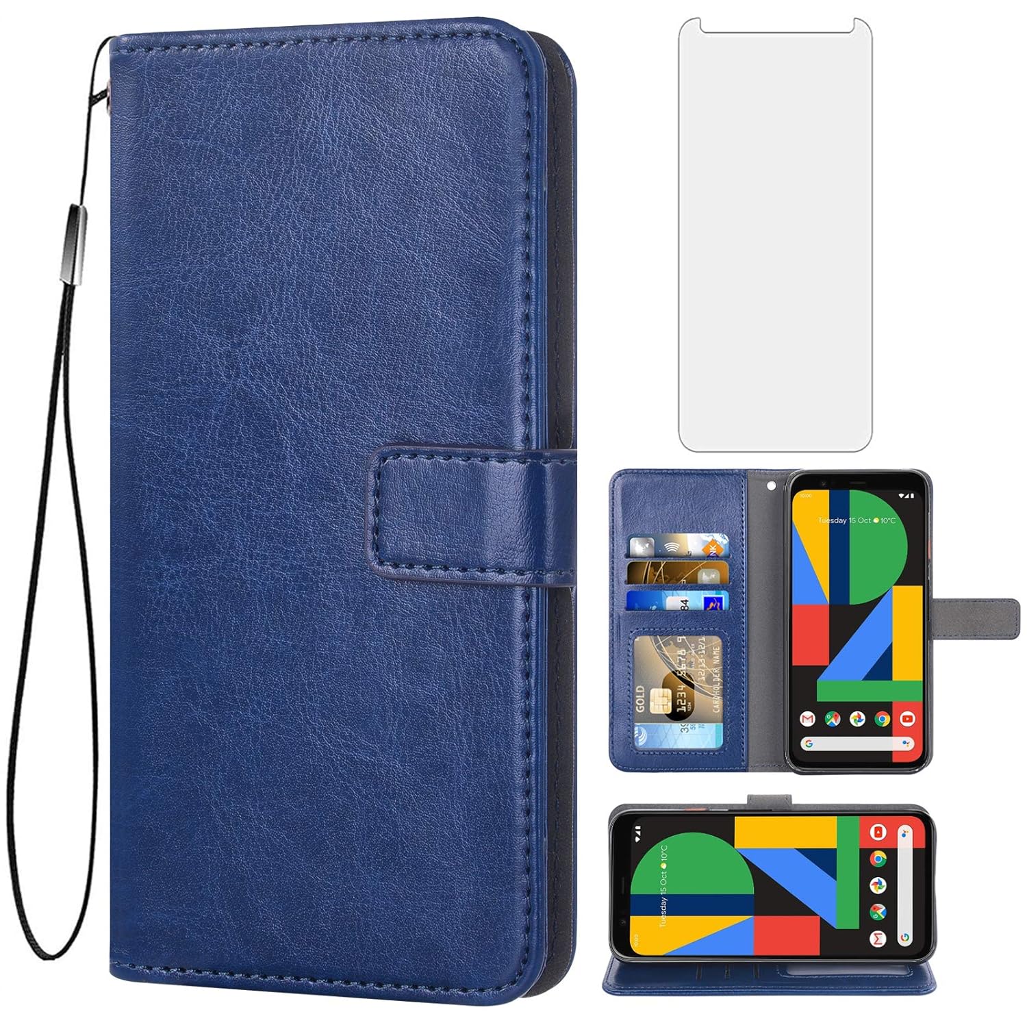 Google Pixel 4 Tempered Glass Screen Protector and Leather Flip Wallet Case