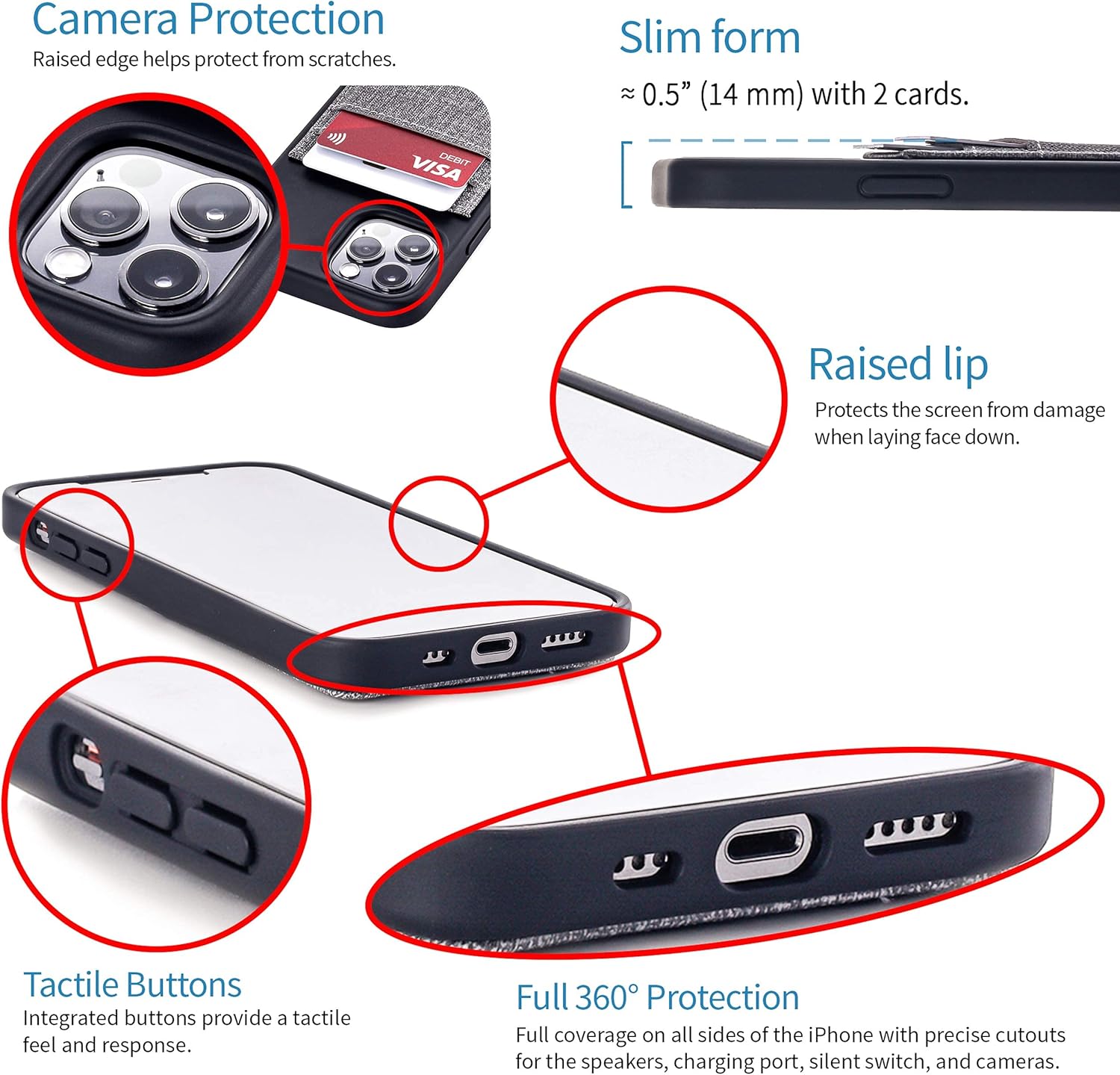 iPhone 12/ 12 Pro Wallet Case: Hidden Metal Plate for Magnetic Mounting - Grey - Image 3